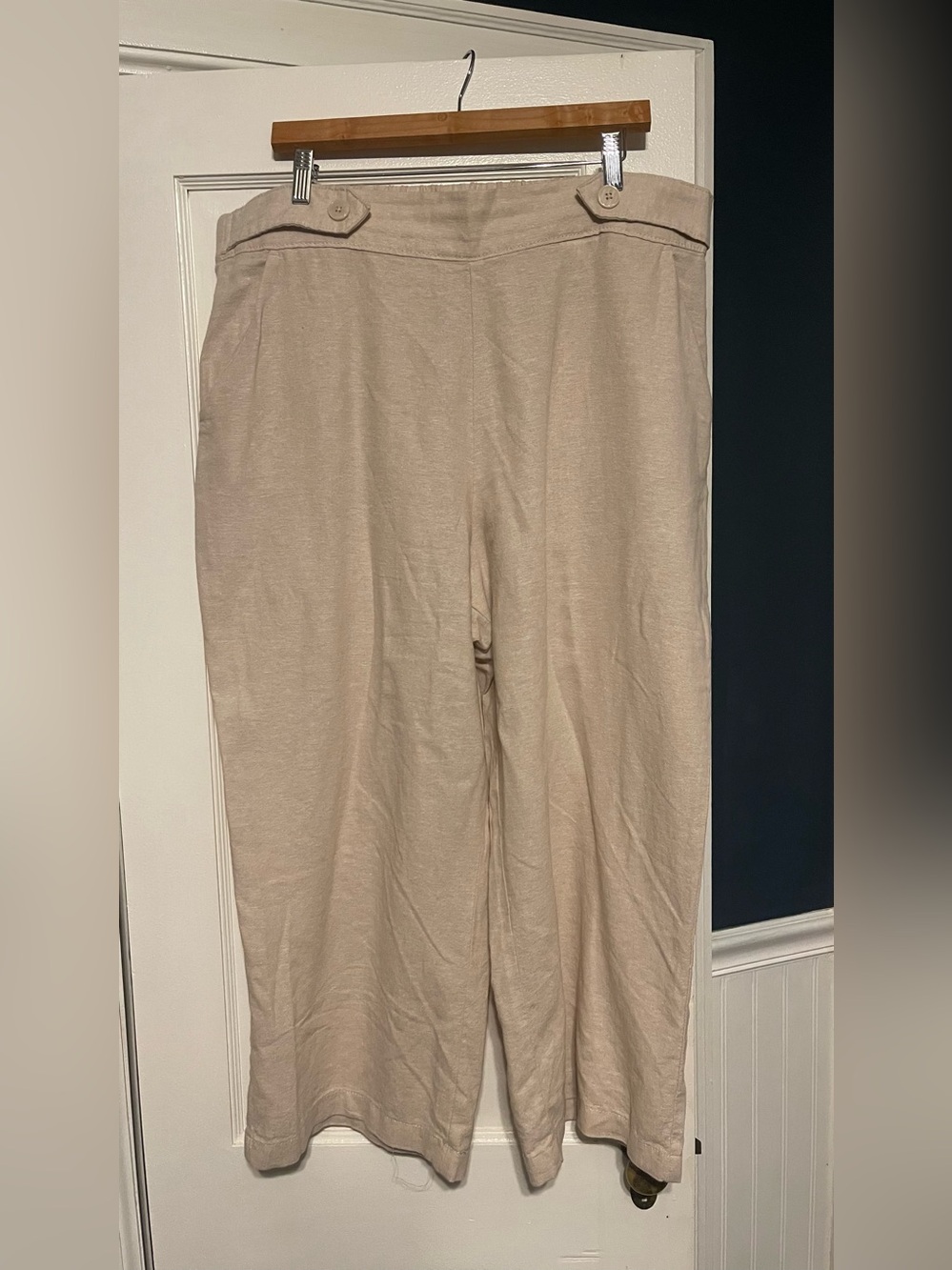 Croft & Borrow Light Beige Straight-Leg Linen Pants - Picture 1 of 4